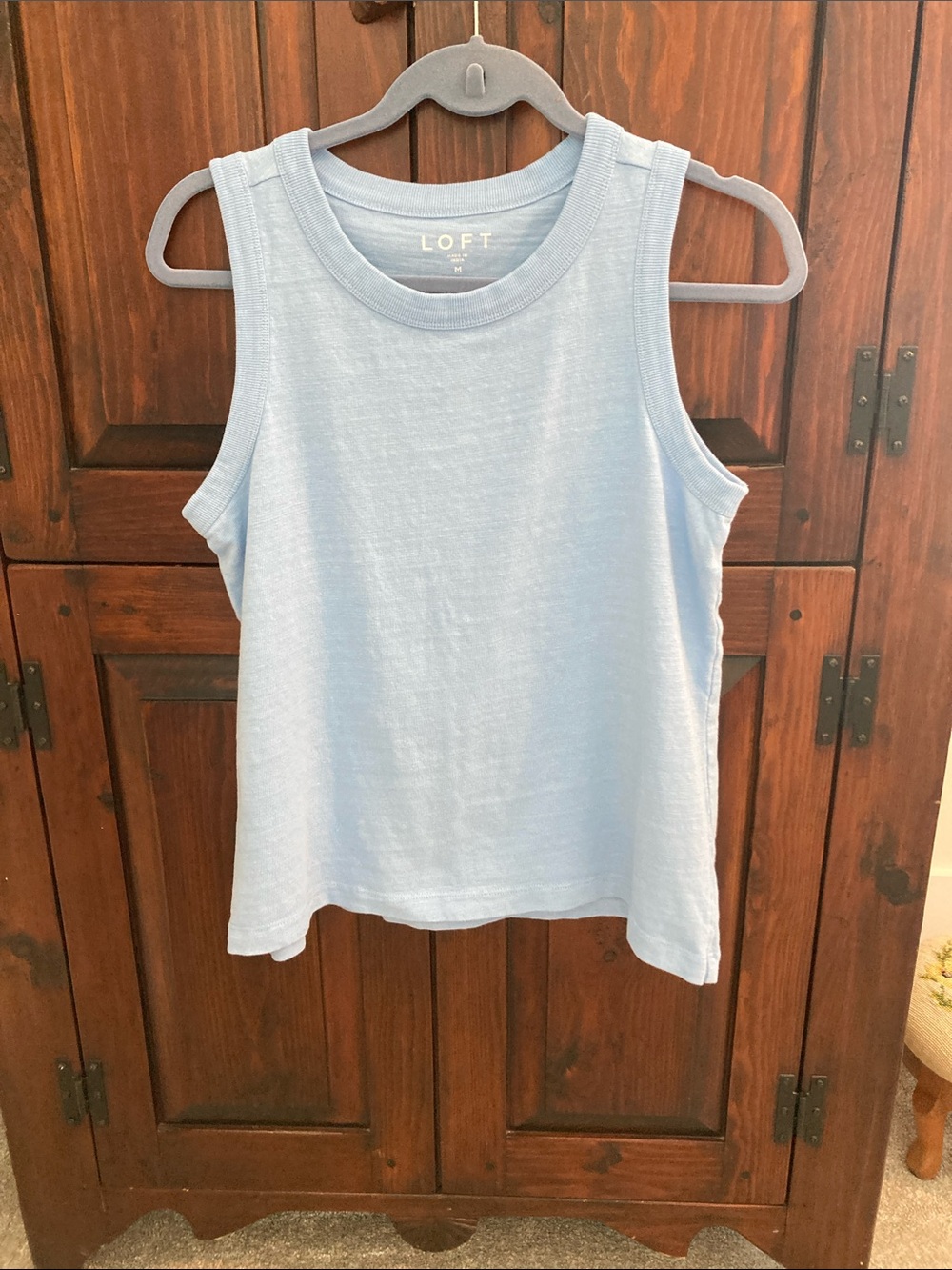 LOFT Pale Blue Ribbed Crewneck Tank Top